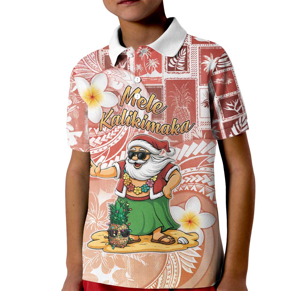 Hawaii Mele Kalikimaka Kid Polo Shirt Hula Santa Retro Style Red - Polynesian Pride