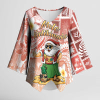 Hawaii Mele Kalikimaka Kimono Sleeve Blouse Hula Santa Retro Style Red - Polynesian Pride