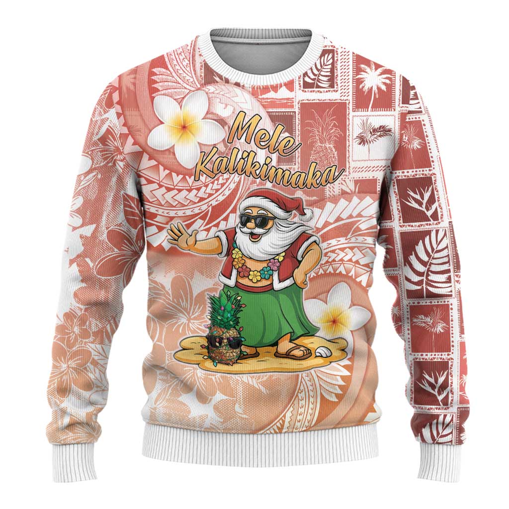 Hawaii Mele Kalikimaka Ugly Christmas Sweater Hula Santa Retro Style Red - Polynesian Pride