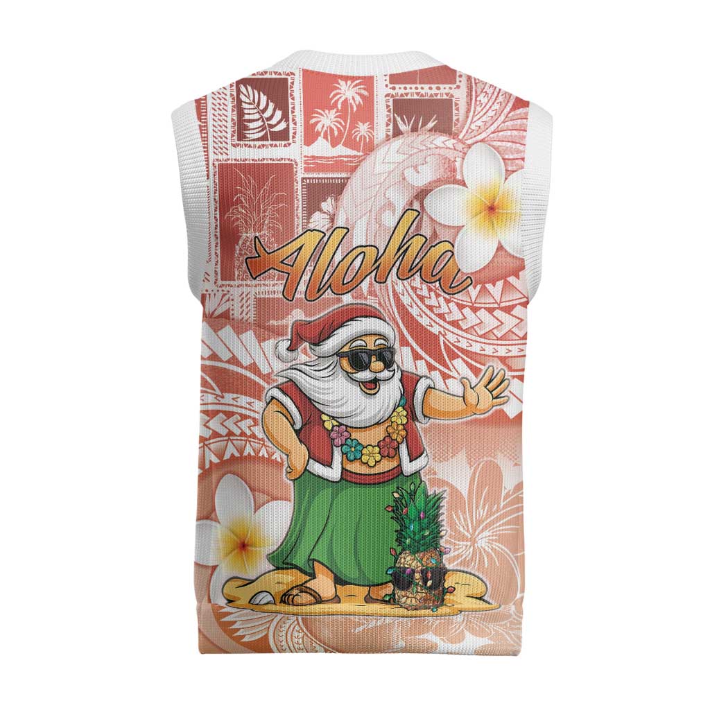 Hawaii Mele Kalikimaka Christmas Knitted V-Neck Vest Hula Santa Retro Style Red - Polynesian Pride