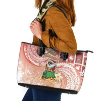 Hawaii Mele Kalikimaka Leather Tote Bag Hula Santa Retro Style Red - Polynesian Pride