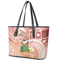 Hawaii Mele Kalikimaka Leather Tote Bag Hula Santa Retro Style Red - Polynesian Pride