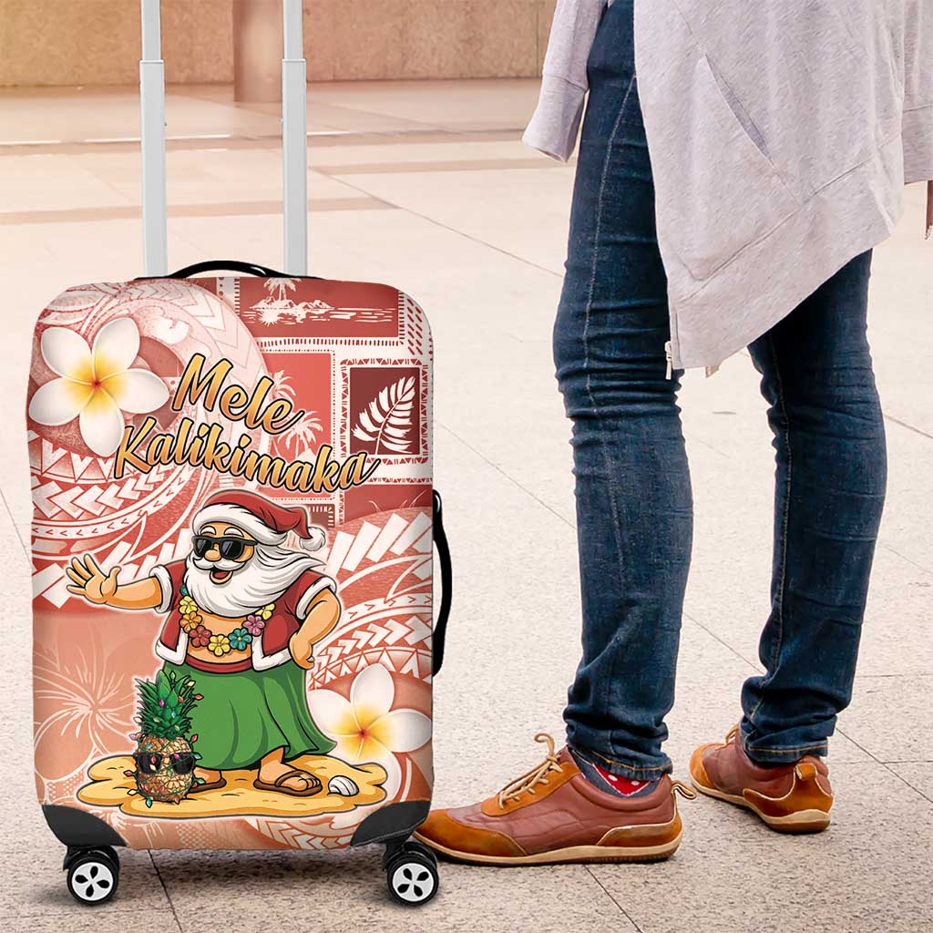 Hawaii Mele Kalikimaka Luggage Cover Hula Santa Retro Style Red - Polynesian Pride
