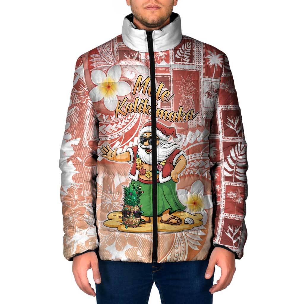 Hawaii Mele Kalikimaka Padded Jacket Hula Santa Retro Style Red - Polynesian Pride