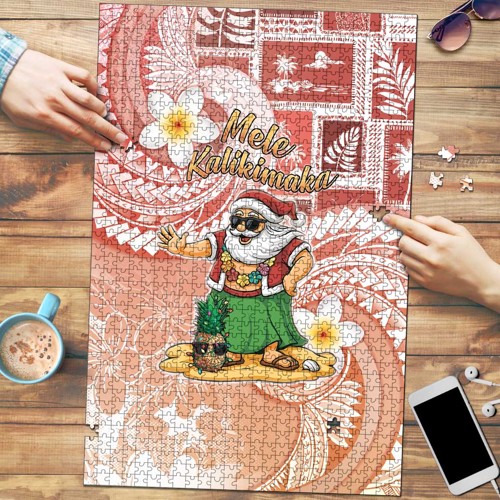 Hawaii Mele Kalikimaka Puzzle Hula Santa Retro Style Red - Polynesian Pride