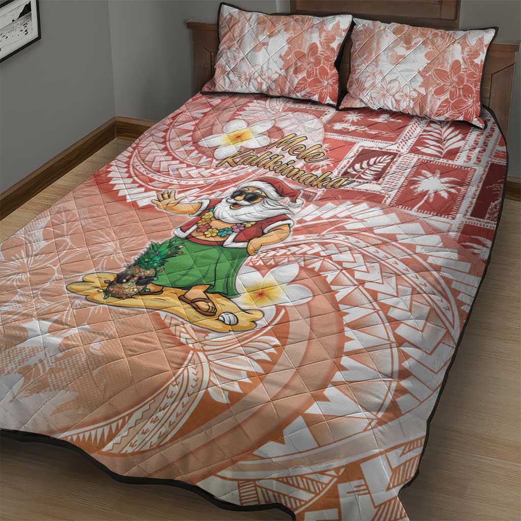 Hawaii Mele Kalikimaka Quilt Bed Set Hula Santa Retro Style Red - Polynesian Pride