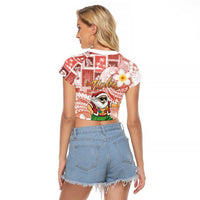 Hawaii Mele Kalikimaka Raglan Cropped T Shirt Hula Santa Retro Style Red - Polynesian Pride