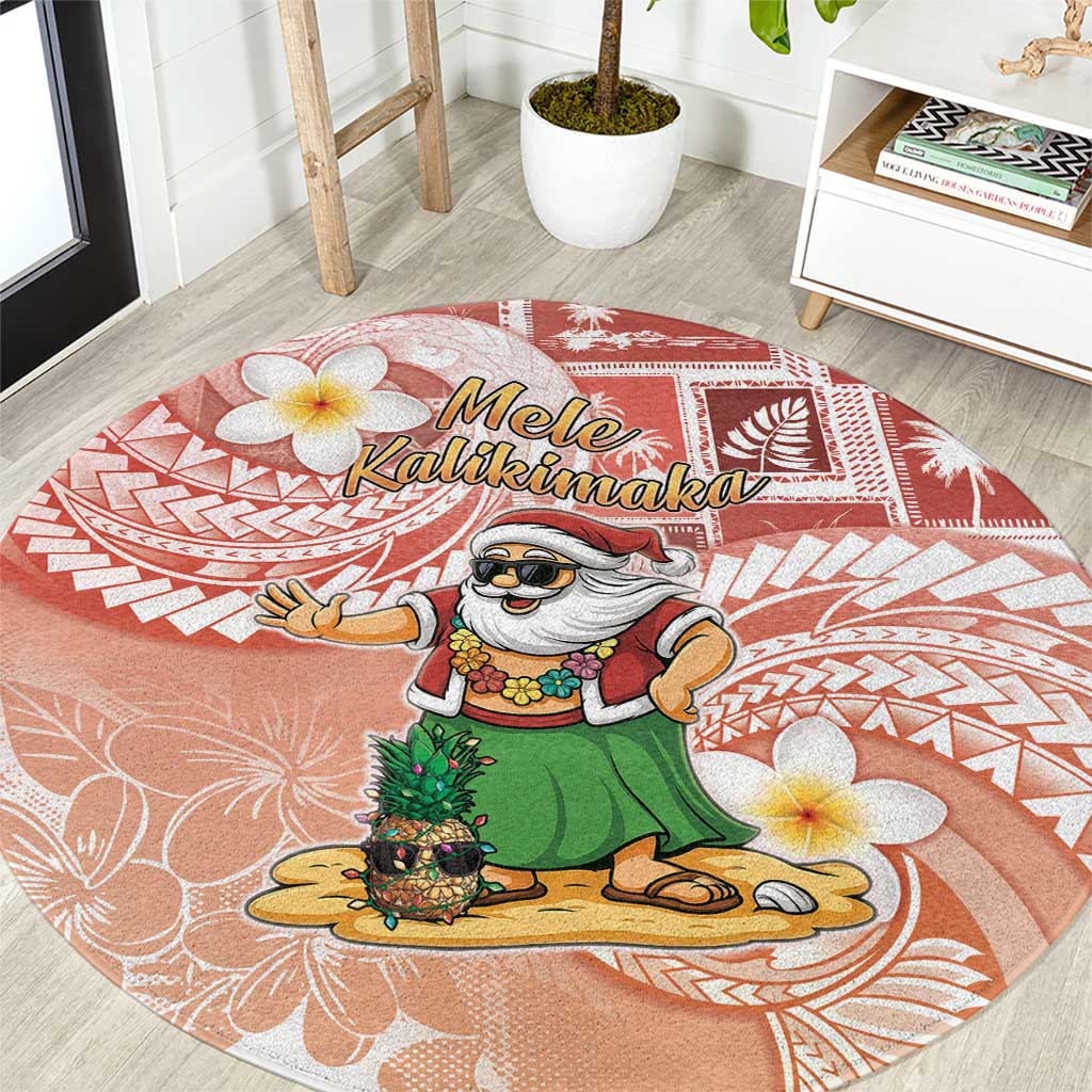Hawaii Mele Kalikimaka Round Carpet Hula Santa Retro Style Red - Polynesian Pride