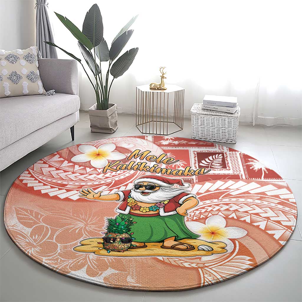 Hawaii Mele Kalikimaka Round Carpet Hula Santa Retro Style Red - Polynesian Pride