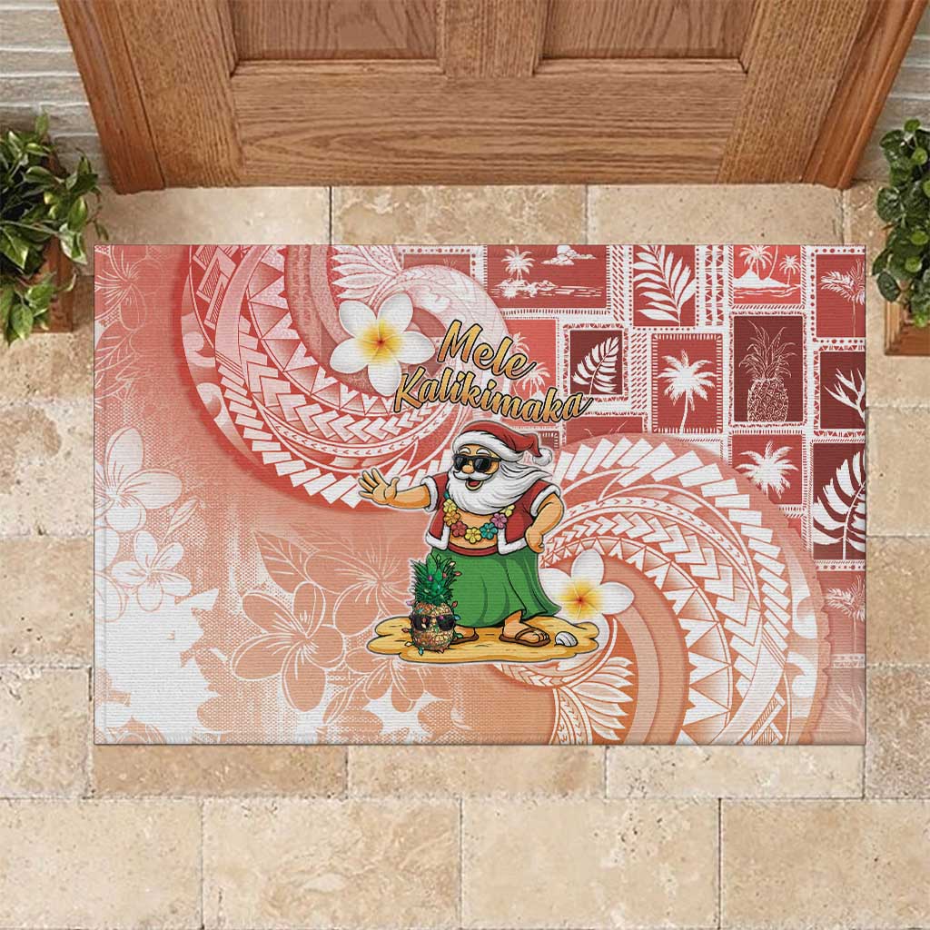 Hawaii Mele Kalikimaka Rubber Doormat Hula Santa Retro Style Red - Polynesian Pride