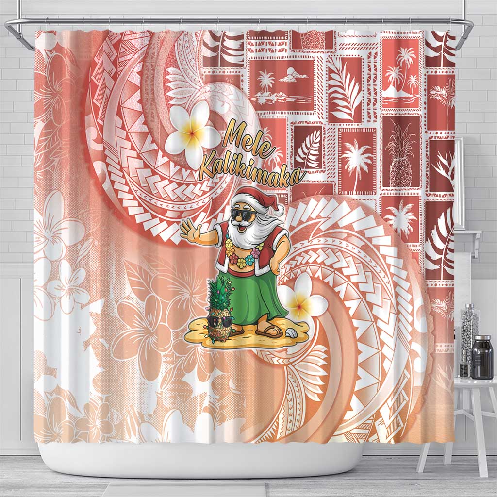 Hawaii Mele Kalikimaka Shower Curtain Hula Santa Retro Style Red - Polynesian Pride