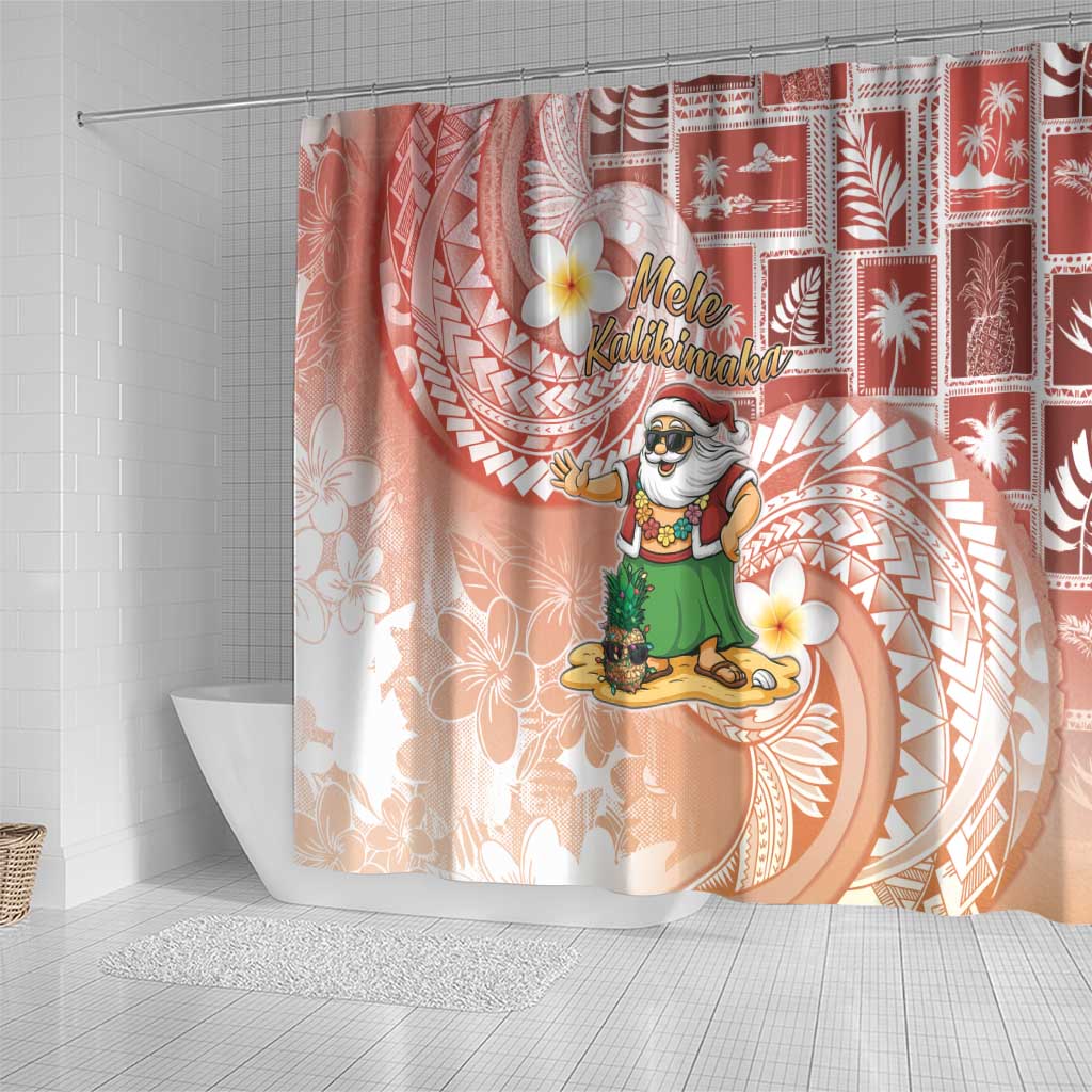 Hawaii Mele Kalikimaka Shower Curtain Hula Santa Retro Style Red - Polynesian Pride
