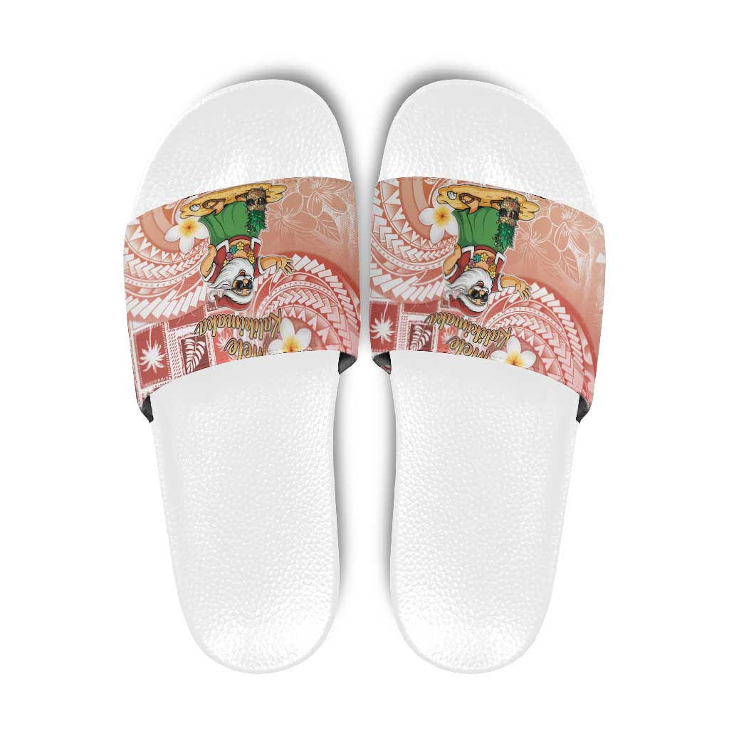 Hawaii Mele Kalikimaka Slide Sandals Hula Santa Retro Style Red - Polynesian Pride