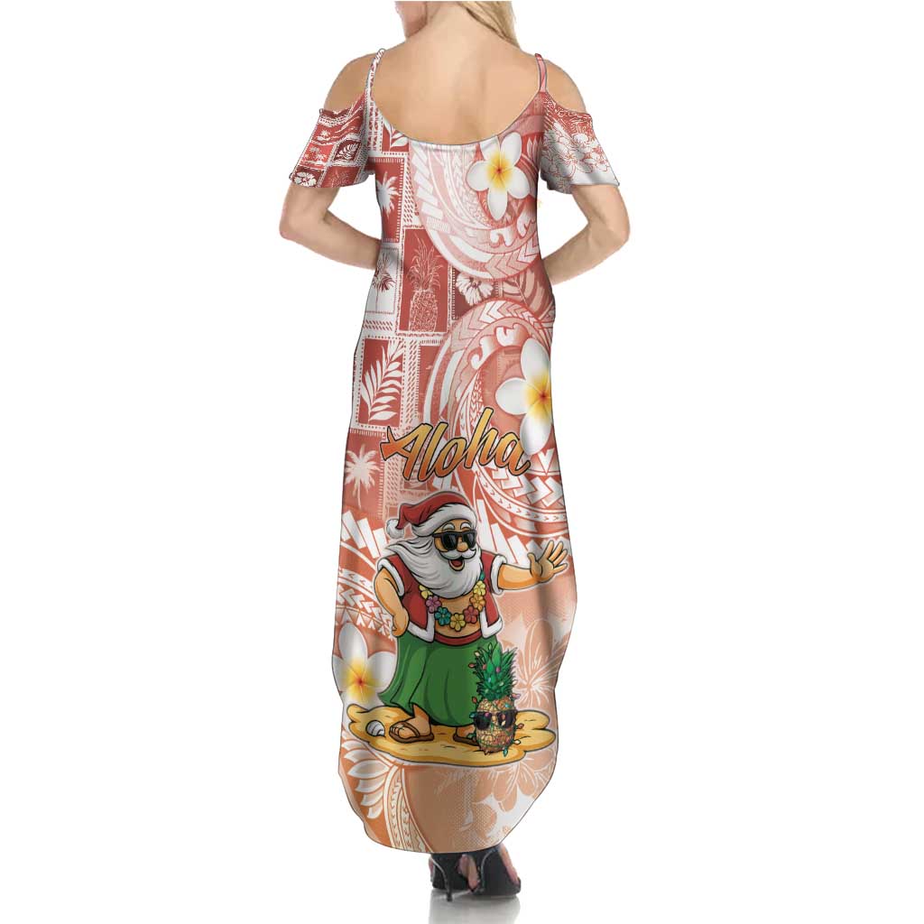 Hawaii Mele Kalikimaka Summer Maxi Dress Hula Santa Retro Style Red - Polynesian Pride