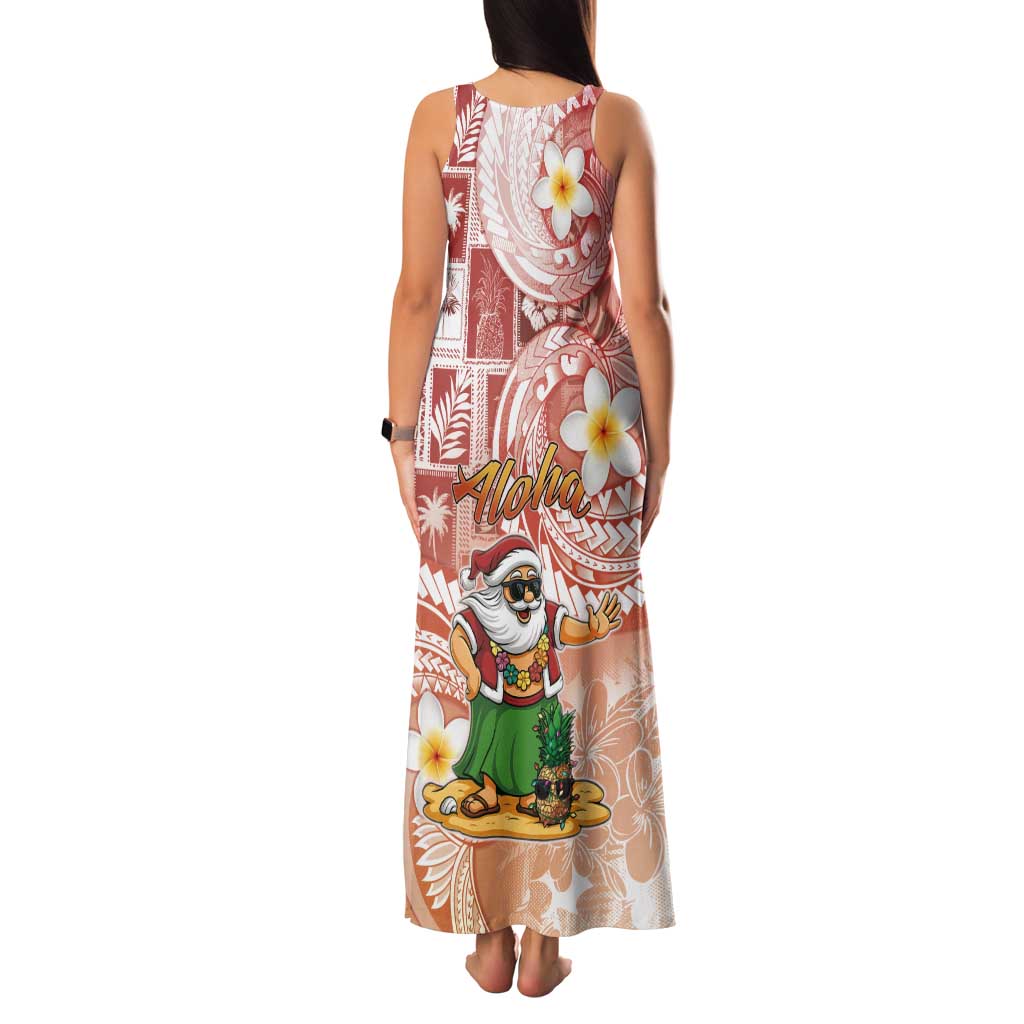 Hawaii Mele Kalikimaka Tank Maxi Dress Hula Santa Retro Style Red - Polynesian Pride