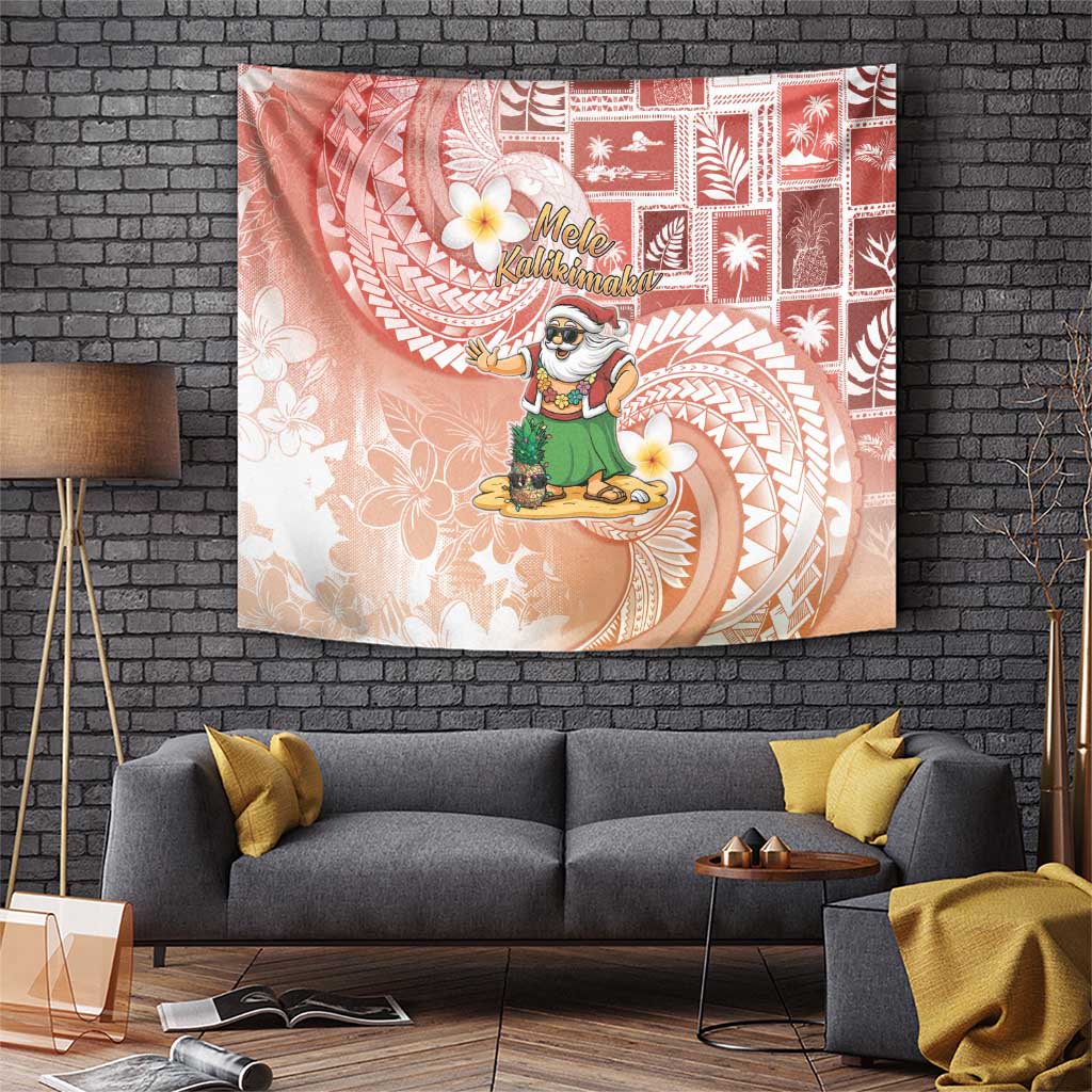 Hawaii Mele Kalikimaka Tapestry Hula Santa Retro Style Red - Polynesian Pride