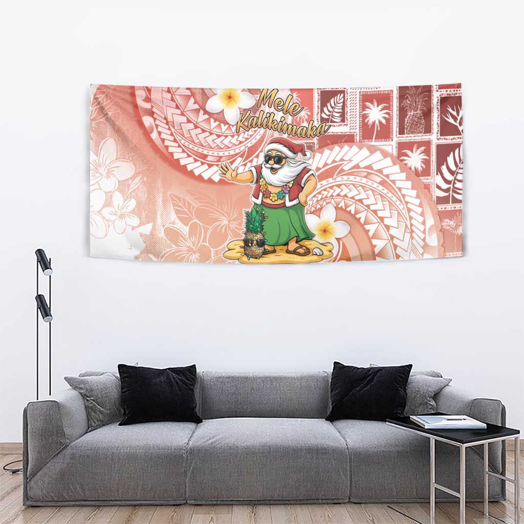 Hawaii Mele Kalikimaka Tapestry Hula Santa Retro Style Red - Polynesian Pride