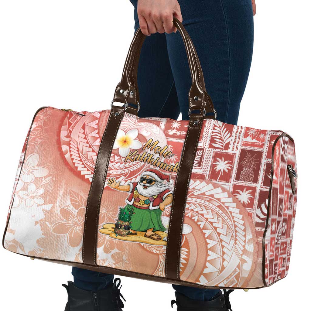 Hawaii Mele Kalikimaka Travel Bag Hula Santa Retro Style Red - Polynesian Pride