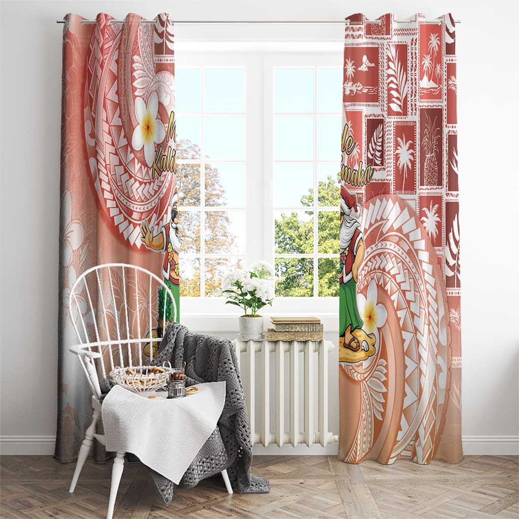 Hawaii Mele Kalikimaka Window Curtain Hula Santa Retro Style Red - Polynesian Pride