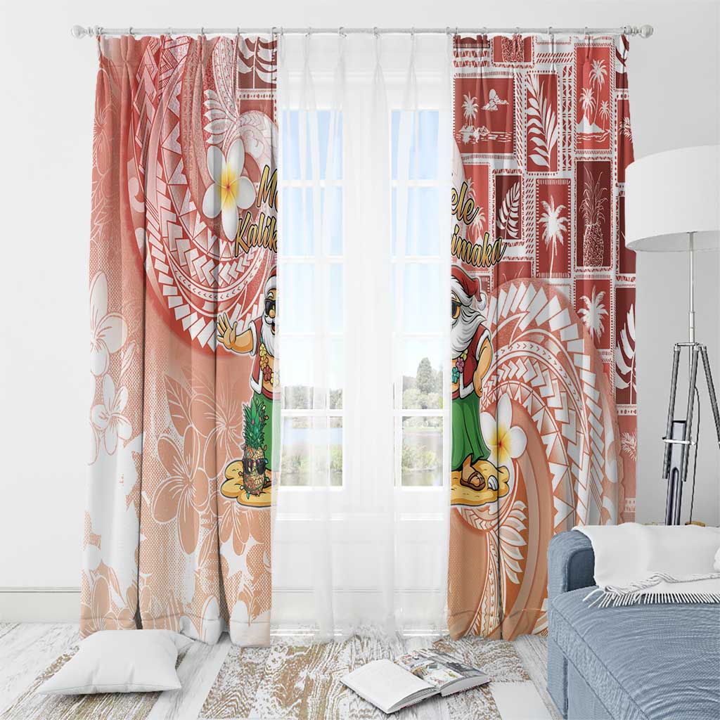 Hawaii Mele Kalikimaka Window Curtain Hula Santa Retro Style Red - Polynesian Pride