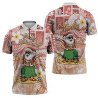 Hawaii Mele Kalikimaka Zipper Polo Shirt Hula Santa Retro Style Red - Polynesian Pride