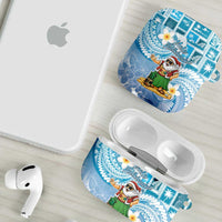Hawaii Mele Kalikimaka AirPods Case Hula Santa Retro Style Blue - Polynesian Pride