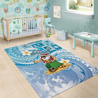 Hawaii Mele Kalikimaka Area Rug Hula Santa Retro Style Blue - Polynesian Pride