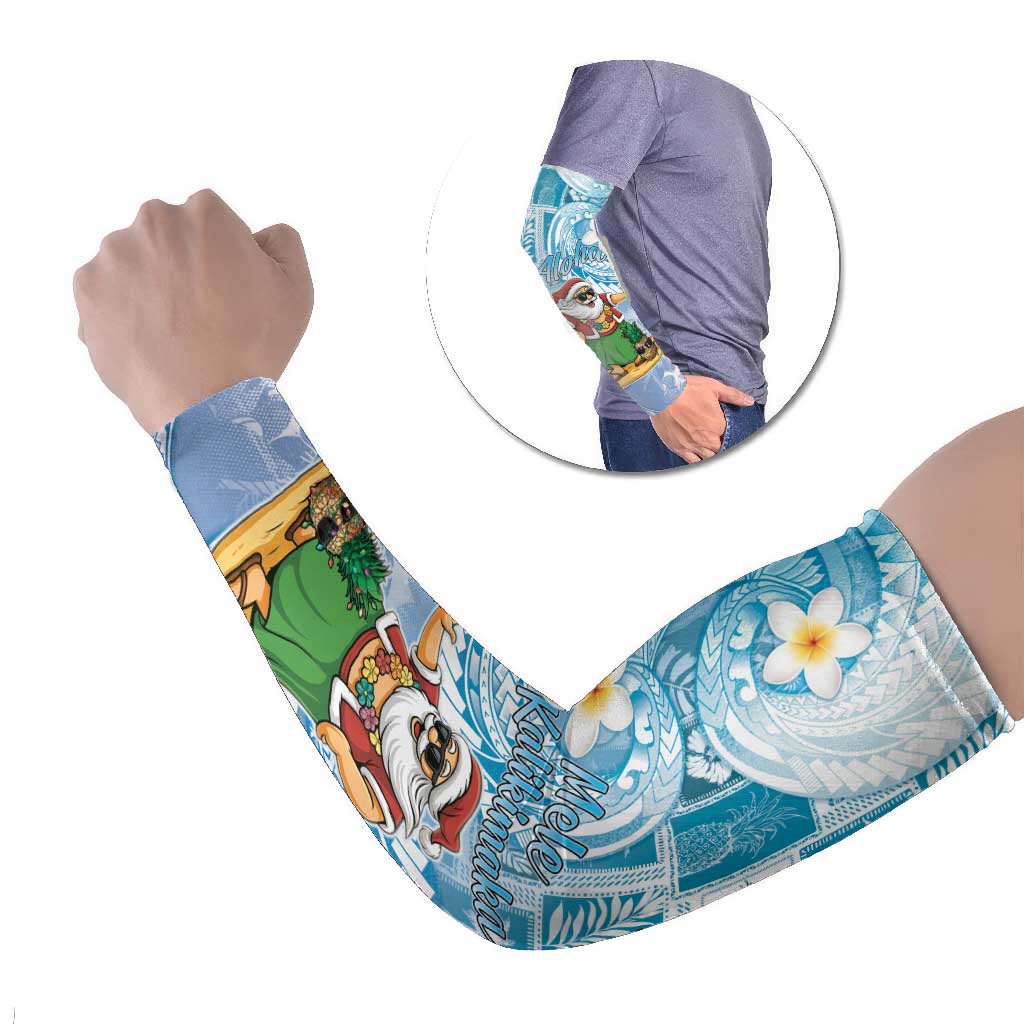 Hawaii Mele Kalikimaka Arm Sleeves Hula Santa Retro Style Blue - Polynesian Pride
