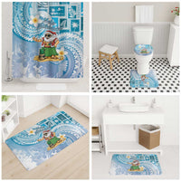 Hawaii Mele Kalikimaka Bathroom Set Hula Santa Retro Style Blue - Polynesian Pride