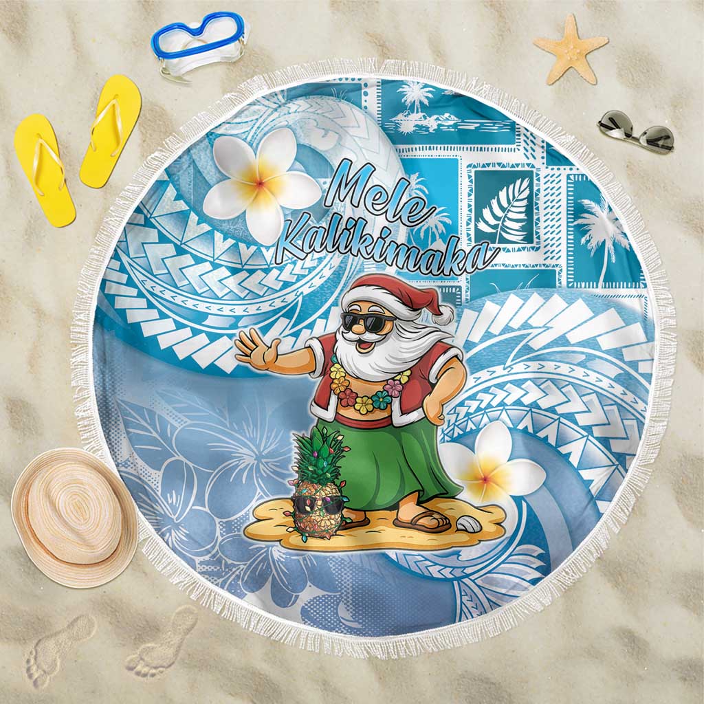 Hawaii Mele Kalikimaka Beach Blanket Hula Santa Retro Style Blue - Polynesian Pride