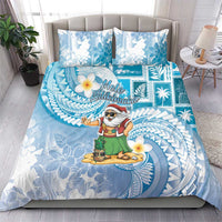 Hawaii Mele Kalikimaka Bedding Set Hula Santa Retro Style Blue - Polynesian Pride