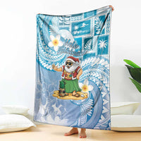 Hawaii Mele Kalikimaka Blanket Hula Santa Retro Style Blue - Polynesian Pride