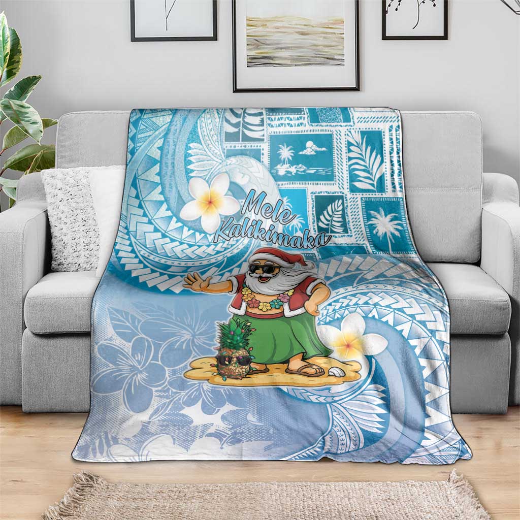 Hawaii Mele Kalikimaka Blanket Hula Santa Retro Style Blue - Polynesian Pride