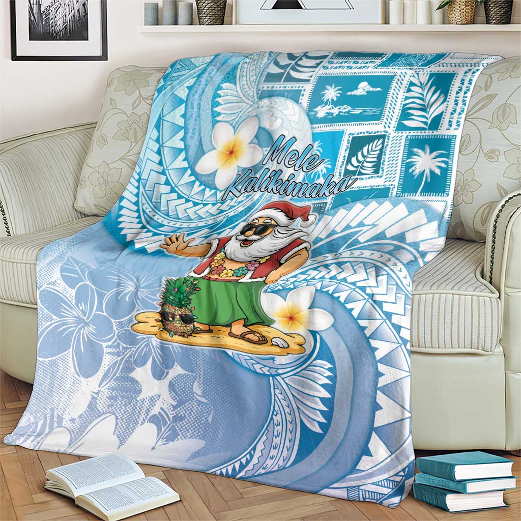 Hawaii Mele Kalikimaka Blanket Hula Santa Retro Style Blue - Polynesian Pride