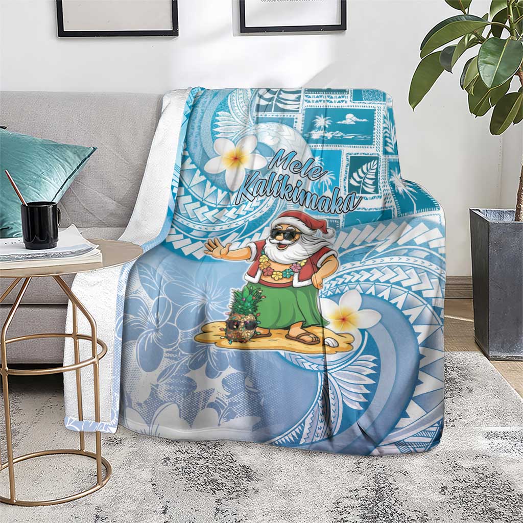 Hawaii Mele Kalikimaka Blanket Hula Santa Retro Style Blue - Polynesian Pride