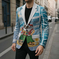 Hawaii Mele Kalikimaka Blazer Hula Santa Retro Style Blue - Polynesian Pride