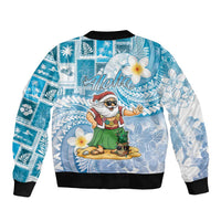 Hawaii Mele Kalikimaka Bomber Jacket Hula Santa Retro Style Blue - Polynesian Pride