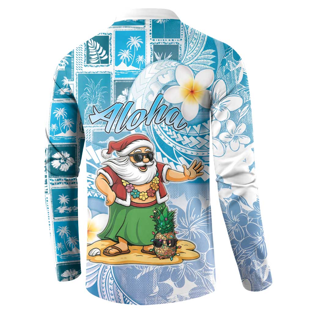 Hawaii Mele Kalikimaka Button Sweatshirt Hula Santa Retro Style Blue - Polynesian Pride