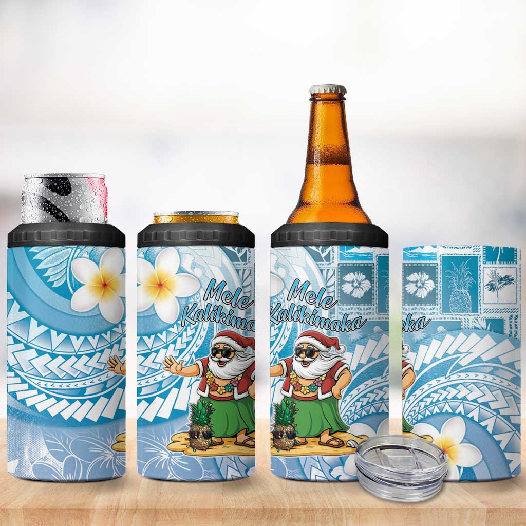 Hawaii Mele Kalikimaka 4 in 1 Can Cooler Tumbler Hula Santa Retro Style Blue - Polynesian Pride