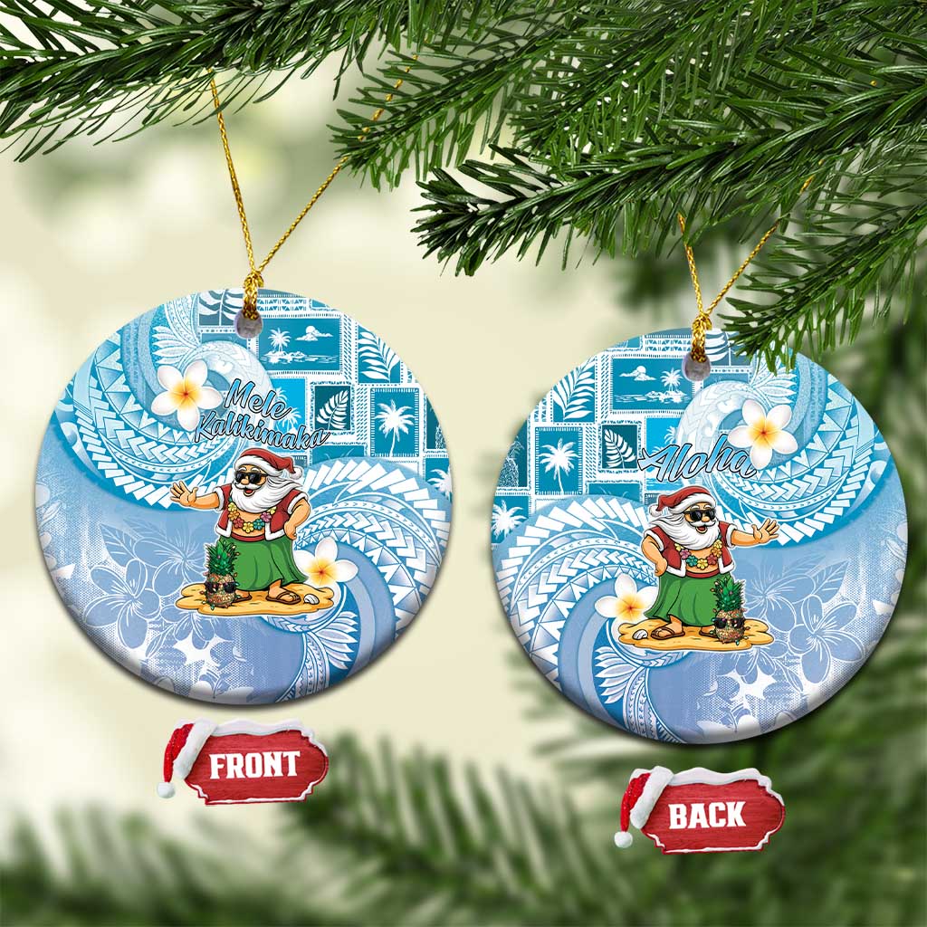 Hawaii Mele Kalikimaka Ceramic Ornament Hula Santa Retro Style Blue - Polynesian Pride