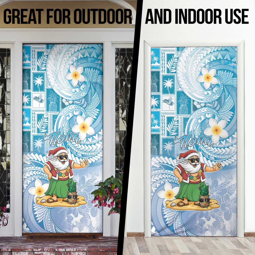 Hawaii Mele Kalikimaka Door Cover Hula Santa Retro Style Blue - Polynesian Pride