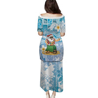 Hawaii Mele Kalikimaka Family Matching Puletasi and Hawaiian Shirt Hula Santa Retro Style Blue - Polynesian Pride