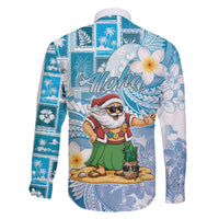 Hawaii Mele Kalikimaka Family Matching Short Sleeve Bodycon Dress and Hawaiian Shirt Hula Santa Retro Style Blue - Polynesian Pride