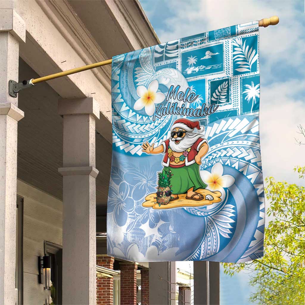 Hawaii Mele Kalikimaka Garden Flag Hula Santa Retro Style Blue - Polynesian Pride