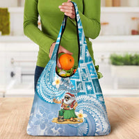 Hawaii Mele Kalikimaka Grocery Bag Hula Santa Retro Style Blue - Polynesian Pride