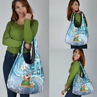 Hawaii Mele Kalikimaka Grocery Bag Hula Santa Retro Style Blue - Polynesian Pride