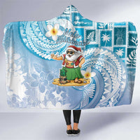 Hawaii Mele Kalikimaka Hooded Blanket Hula Santa Retro Style Blue - Polynesian Pride
