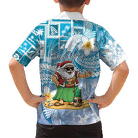 Hawaii Mele Kalikimaka Kid Hawaiian Shirt Hula Santa Retro Style Blue - Polynesian Pride
