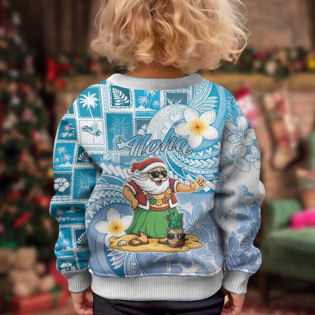 Hawaii Mele Kalikimaka Kid Ugly Christmas Sweater Hula Santa Retro Style Blue - Polynesian Pride
