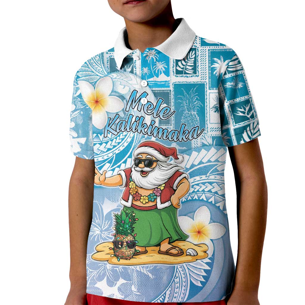 Hawaii Mele Kalikimaka Kid Polo Shirt Hula Santa Retro Style Blue - Polynesian Pride